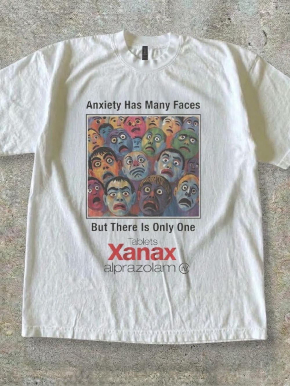 Gildan White T-Shirt with Multicolor Faces Xanax Graphic